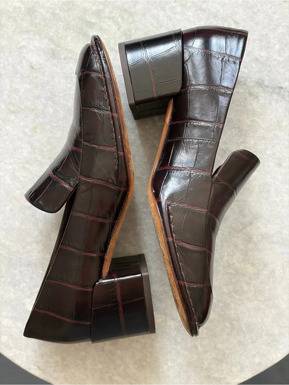 Vince Millie Heeled Leather Loafer - Croc-Embossed - 6.5M